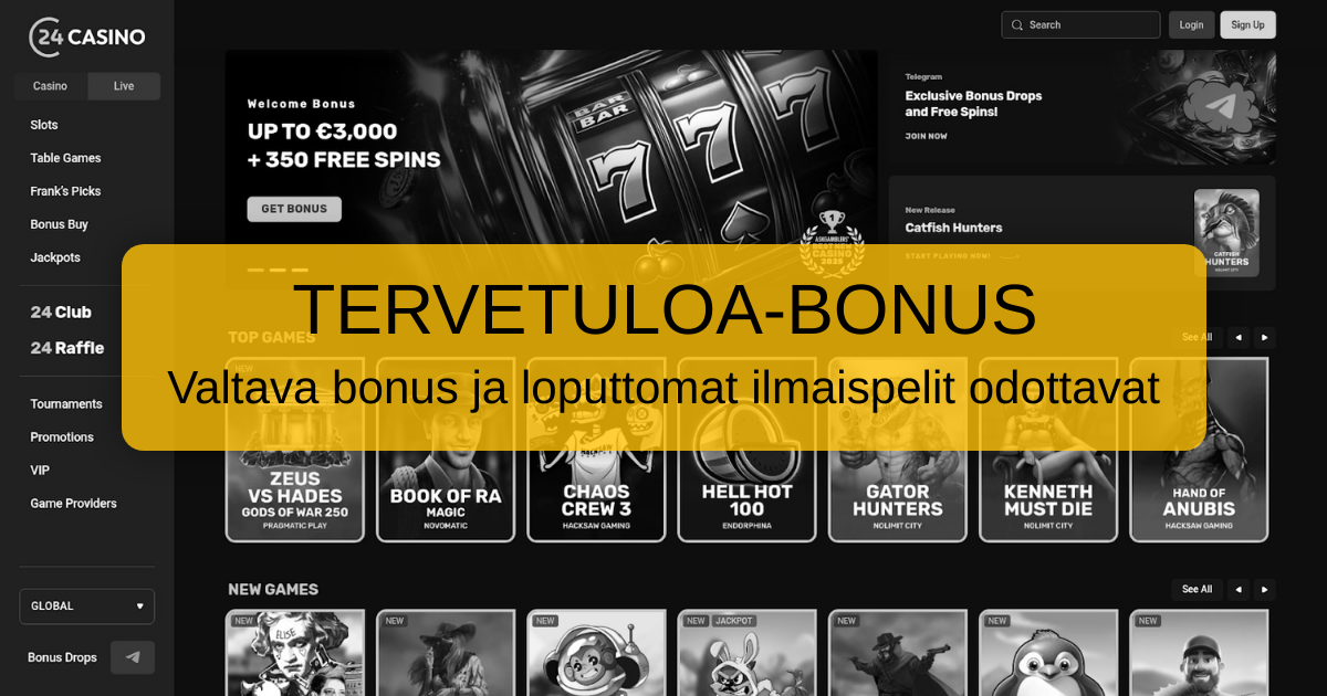 24Casino - Parhaat Kolikkopelit & Mobiilibonukset | Suomi